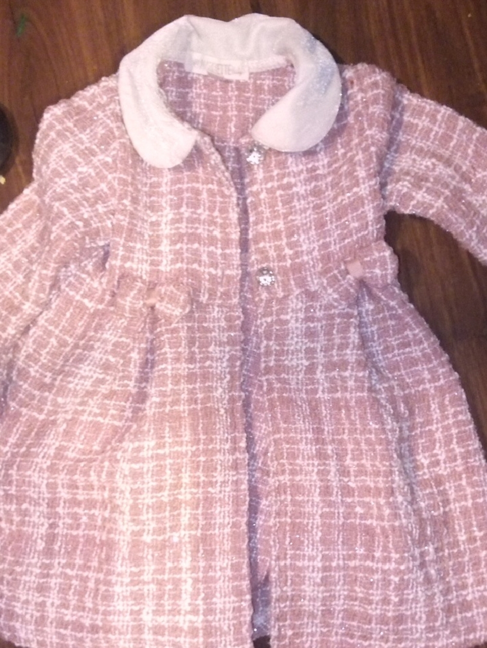 Nannette Pink Tweed Baby Coat with White Collar